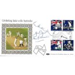 CRICKET - 1988 AUSTRALIAN BICENTENARY POSTAL COVER AUTOGRAPHED BY BRADMAN, BOYCOTT & HUTTON