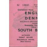 1956 ENGLAND V DENMARK AT WOLVES TICKET