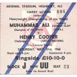 BOXING - 1966 MUHAMMAD ALI V HENRY COOPER ORIGINAL RINGSIDE TICKET AT ARSENAL