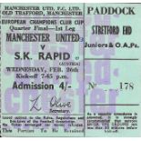 1968-69 MANCHESTER UNITED V S.K RAPID EUROPEAN CUP TICKET