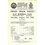 SPEEDWAY - 1946 GRASS TRACK PROGRAMME @ COVENTRY WAR MEMORIAL PARK