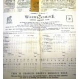 CRICKET - WARWICKSHIRE SCORE CARDS 1940'S / 50'S X 5