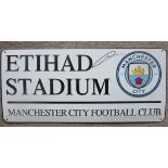 MANCHESTER CITY METAL STREET SIGN AUTOGRAPHED BY MARHEZ