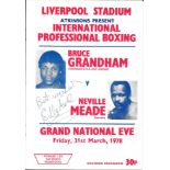 BOXING - 1978 BRUCE GRANDHAM V MEVILLE MEADE PROGRAMME SIGNED ON COVER BY BILLY AIRD