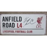 LIVERPOOL METAL STREET SIGN AUTOGRAPHED BY MINAMINO