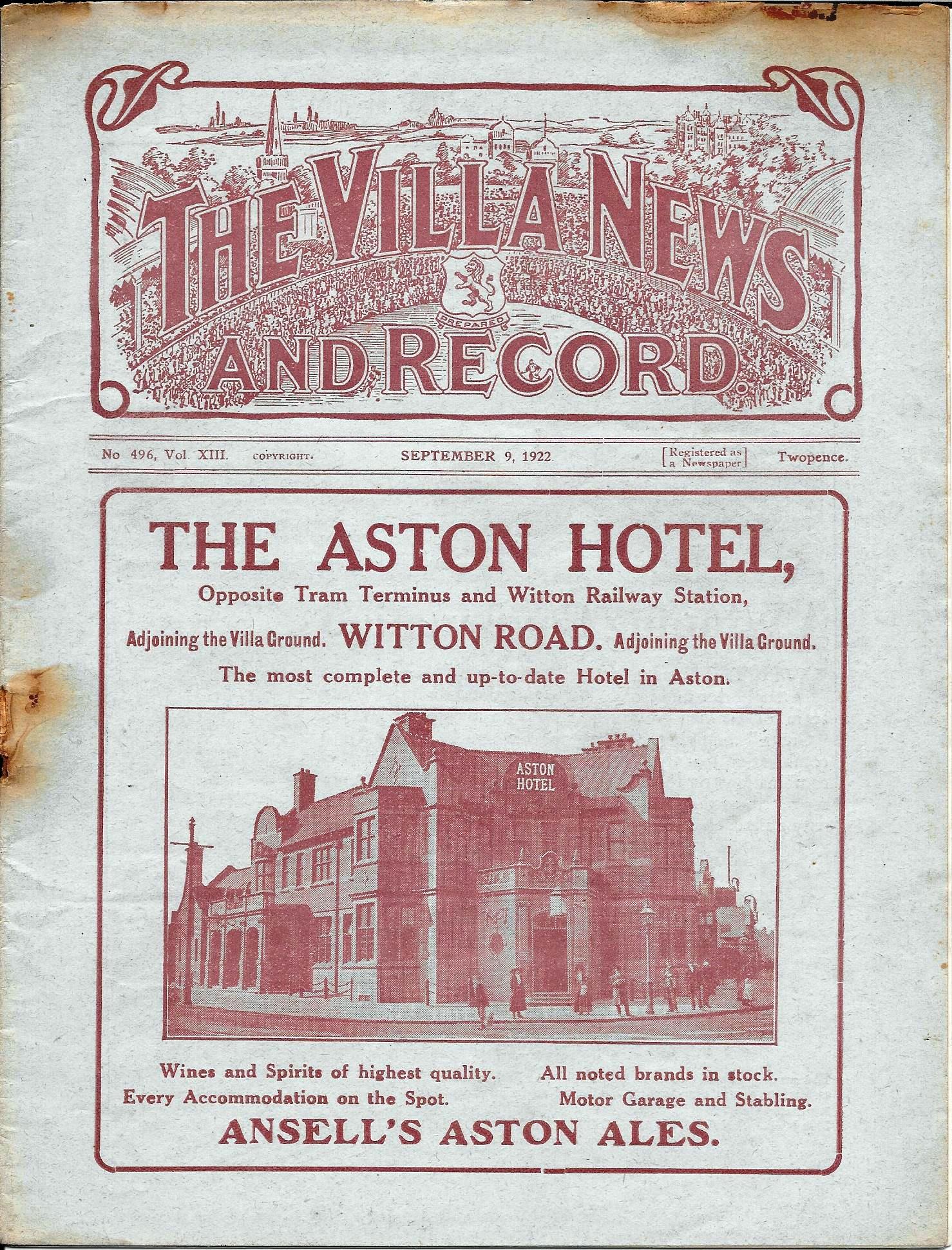 1922-23 ASTON VILLA V WEST BROMWICH ALBION