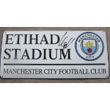 MANCHESTER CITY METAL STREET SIGN AUTOGRAPHED BY GUNDOGEN