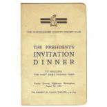 CRICKET - 1950 WEST INDIES DINNER MENU @ WARWICKSHIRE C.C.C.
