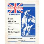 BOXING - 1978 TONY SIBSON V ERROL McKENZIE PROGRAMME AUTOGRAPHED BY SIBSON