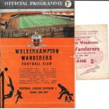 1958-59 WOLVES V BOLTON FA CUP PROGRAMME & TICKET