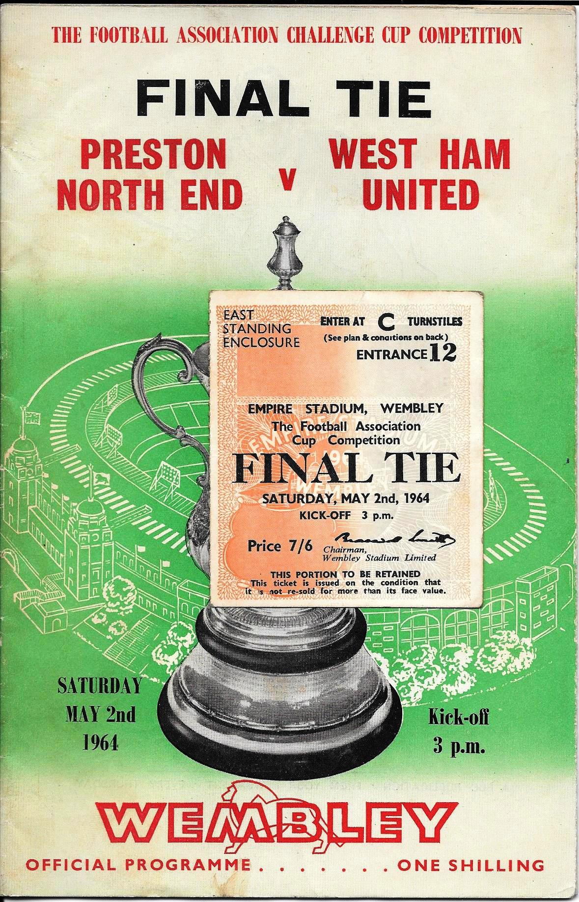 1964 FA CUP FINAL PRESTON V WEST HAM PROGRAMME & TICKET