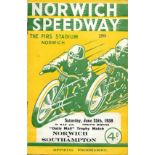 SPEEDWAY - 1938 NORWICH V SOUTHAMPTON