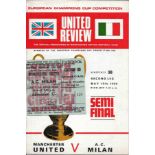 1969 MANCHESTER UNITED V A.C MILAN EUROPEAN CUP S/F PROGRAMME & TICKET