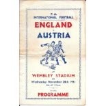 1951 ENGLAND V AUSTRIA PIRATE PROGRAMME