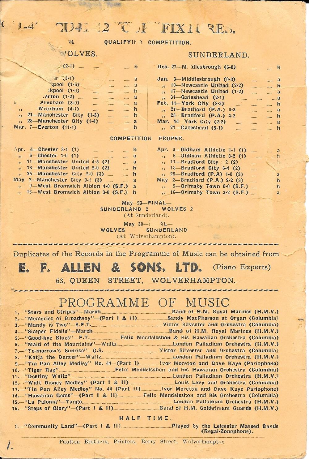 1941-42 WOLVES V SUNDERLAND - WAR CUP FINAL - Image 2 of 2