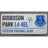 EVERTON METAL STREET SIGN AUTOGRAPHED BY DOUCOURE
