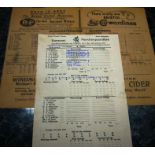 CRICKET SCORECARDS 1946 GLOUCESTERSHIRE V GLAMORGAN & 1959 SOMERSET V NORTHANTS