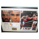 BOXING - ALI V FRAZIER 1ST OCT 1975 MONTAGE WITH ORIGINAL AUTOGRAPHS OF BOTH BOXERS