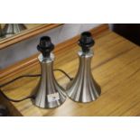 Pair of satin chrome touch lamps