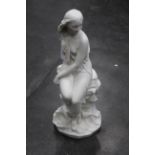 White Parian figurine, Miranda signed Bell,