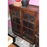 A glazed oak display case or bookcase, c