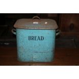 A vintage blue enamelled bread bin, of t