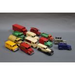 A group lot of Dinky diecast trucks and vans, comprising Slumberland Mattress guy van,