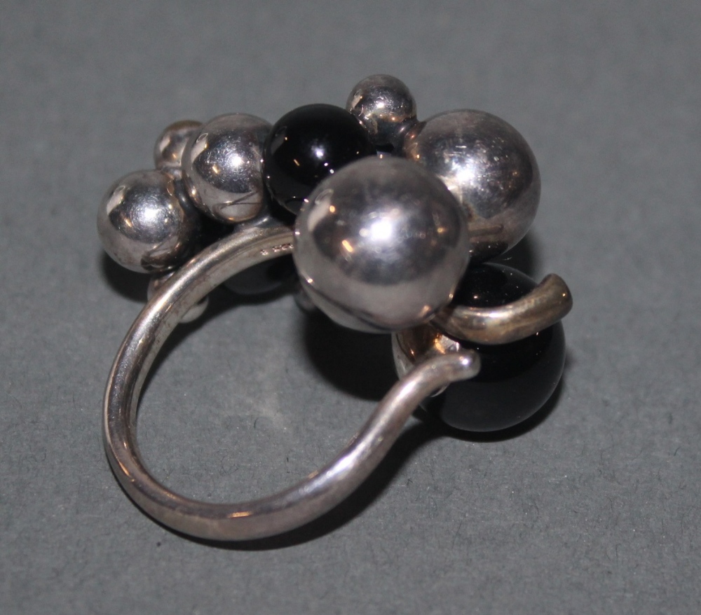 A George Jensen silver and black onyx moonlight grapes ring, marked G J 925S, ring size O. - Image 2 of 3