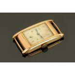 A gents Art Deco 9ct gold cased tank style wrist watch,