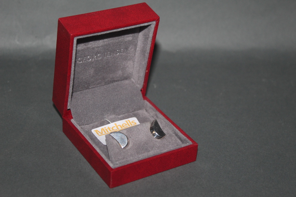 A pair of George Jensen silver half moon earrings, designed by Hans Hansen, marked 925 S,