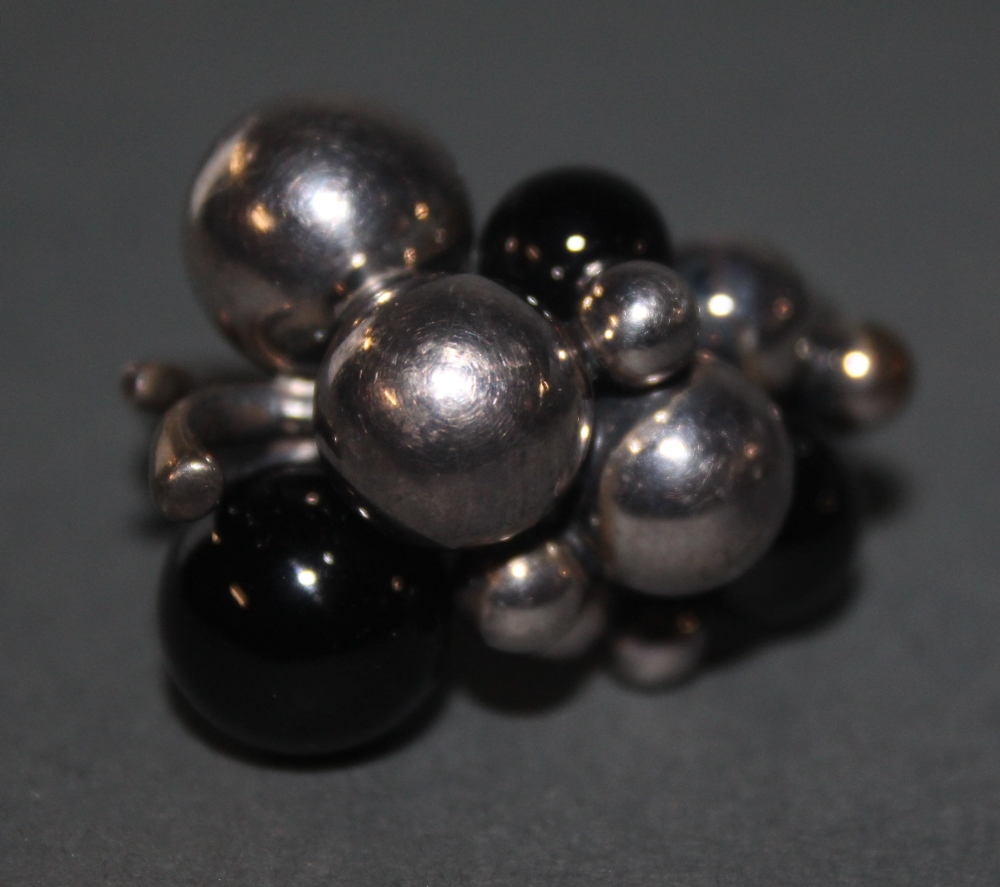 A George Jensen silver and black onyx moonlight grapes ring, marked G J 925S, ring size O. - Image 3 of 3