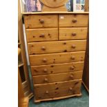 A pine chest of 9 drawers with floral ca