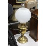 Brass oil lamp with milk glass shade, ch