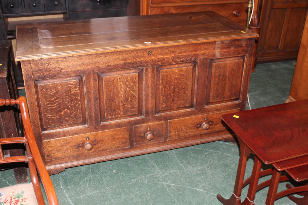 A late 19th century oak mule chest, with
