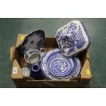 Box of blue and white china, decorative