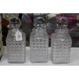 Matching set of three hobnail cut glass