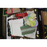 Box of table cloths, gloves, towels etc