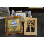 Box of decorative prints, textiles and a