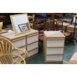 Three 3 drawer laminated bedside chests