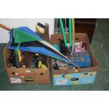 Two boxes of tools, saws, umbrella, Blac