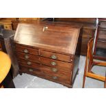 A George III mahogany bureau, the fitted