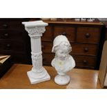 A pedestal with a bust of a young girl, height of pedestal 56 cm,