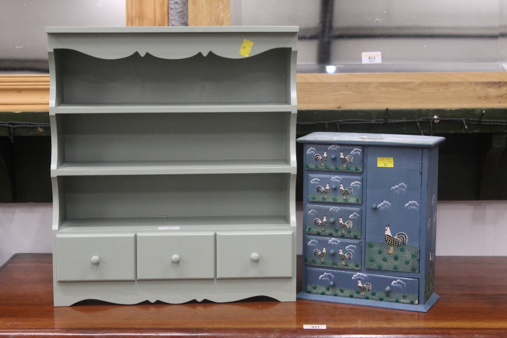 A miniature wall shelf unit with three small drawers, height 46 cm, width 40 cm, depth 13 cm,