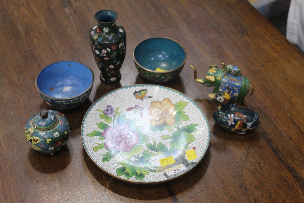 A collection of cloissone, plate, bowl,