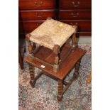 An oak square table with bobbin turned l