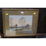 Gilt framed and mounted watercolour rive