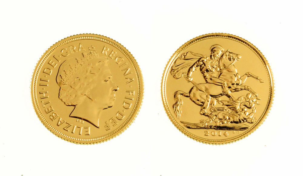 A Queen Elizabeth II gold full sovereign, 2014. UNC.