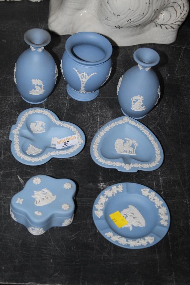 Seven items of Wedgwood blue jasper ware