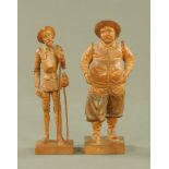 Two Swiss carved wooden figures Don Quixote and Sancho Panza, each height 21.5 cm.