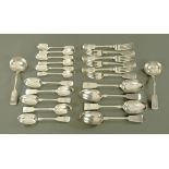A part canteen of Victorian Edinburgh silver flatware, 1848 and 1849, maker J W / JW (unrecorded),